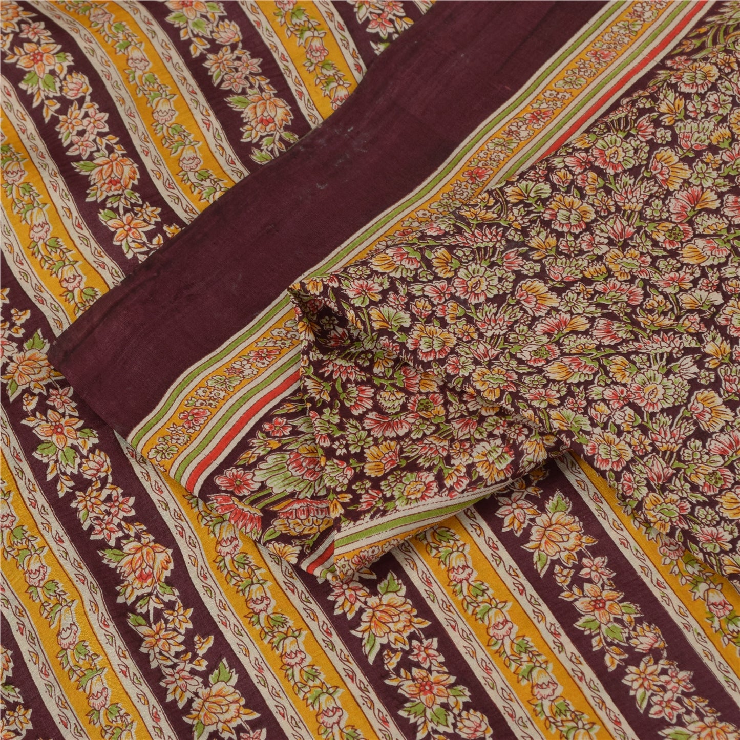 Sanskriti Vintage Sarees Dark Red 100% Pure Silk Printed Sari 5+yd Craft Fabric