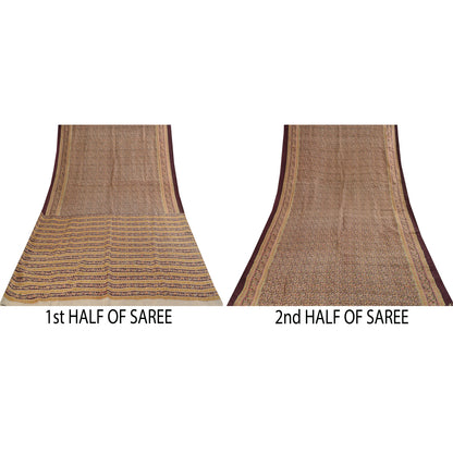 Sanskriti Vintage Sarees Dark Red 100% Pure Silk Printed Sari 5+yd Craft Fabric