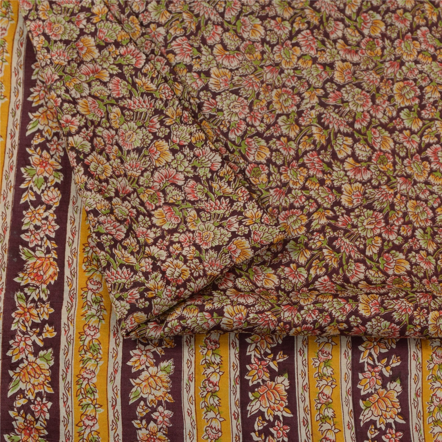 Sanskriti Vintage Sarees Dark Red 100% Pure Silk Printed Sari 5+yd Craft Fabric