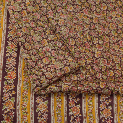 Sanskriti Vintage Sarees Dark Red 100% Pure Silk Printed Sari 5+yd Craft Fabric