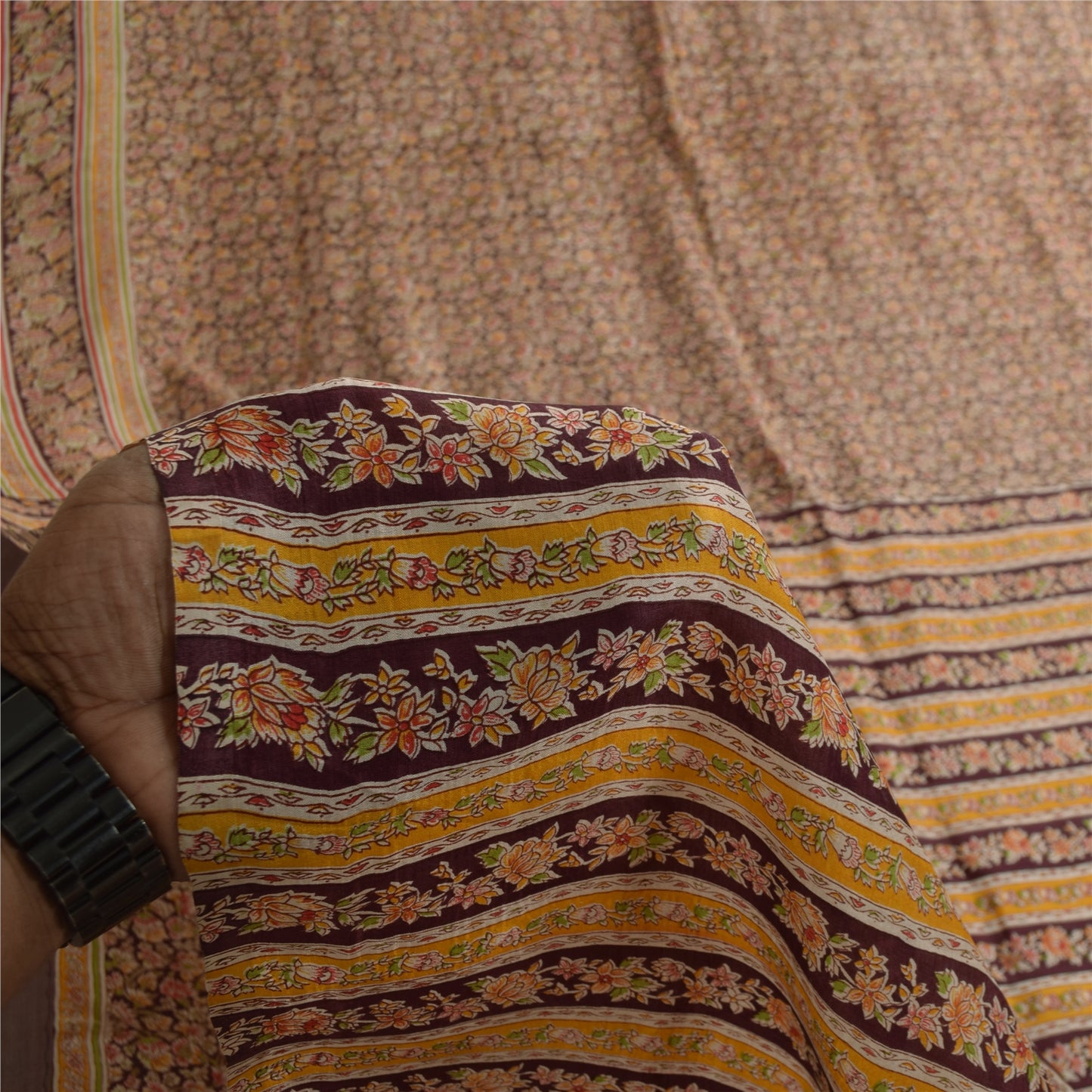 Sanskriti Vintage Sarees Dark Red 100% Pure Silk Printed Sari 5+yd Craft Fabric