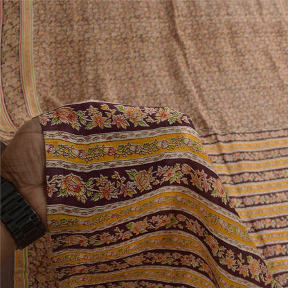 Sanskriti Vintage Sarees Dark Red 100% Pure Silk Printed Sari 5+yd Craft Fabric