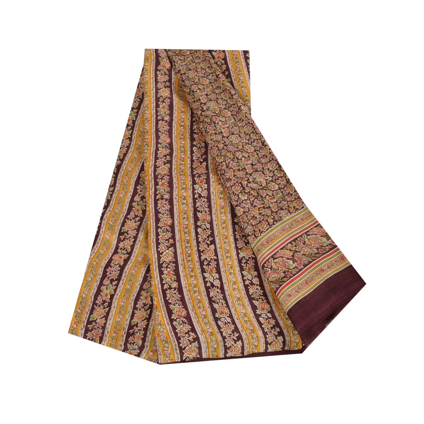 Sanskriti Vintage Sarees Dark Red 100% Pure Silk Printed Sari 5+yd Craft Fabric