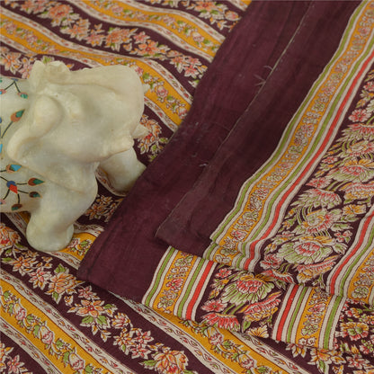 Sanskriti Vintage Sarees Dark Red 100% Pure Silk Printed Sari 5+yd Craft Fabric