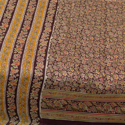 Sanskriti Vintage Sarees Dark Red 100% Pure Silk Printed Sari 5+yd Craft Fabric