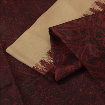 Sanskriti Vintage Sarees Dark Red IndianPure Silk Printed Sari 5+yd Craft Fabric