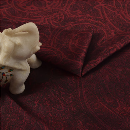 Sanskriti Vintage Sarees Dark Red IndianPure Silk Printed Sari 5+yd Craft Fabric