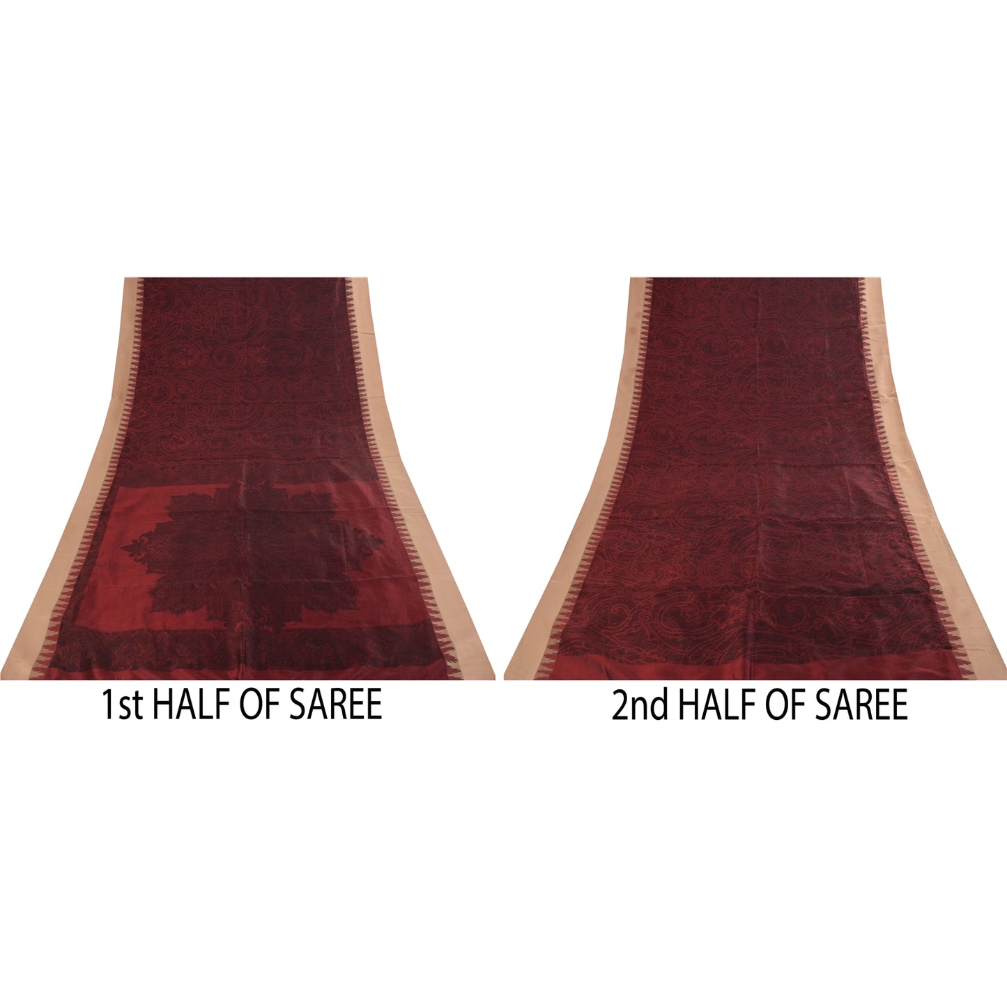 Sanskriti Vintage Sarees Dark Red IndianPure Silk Printed Sari 5+yd Craft Fabric