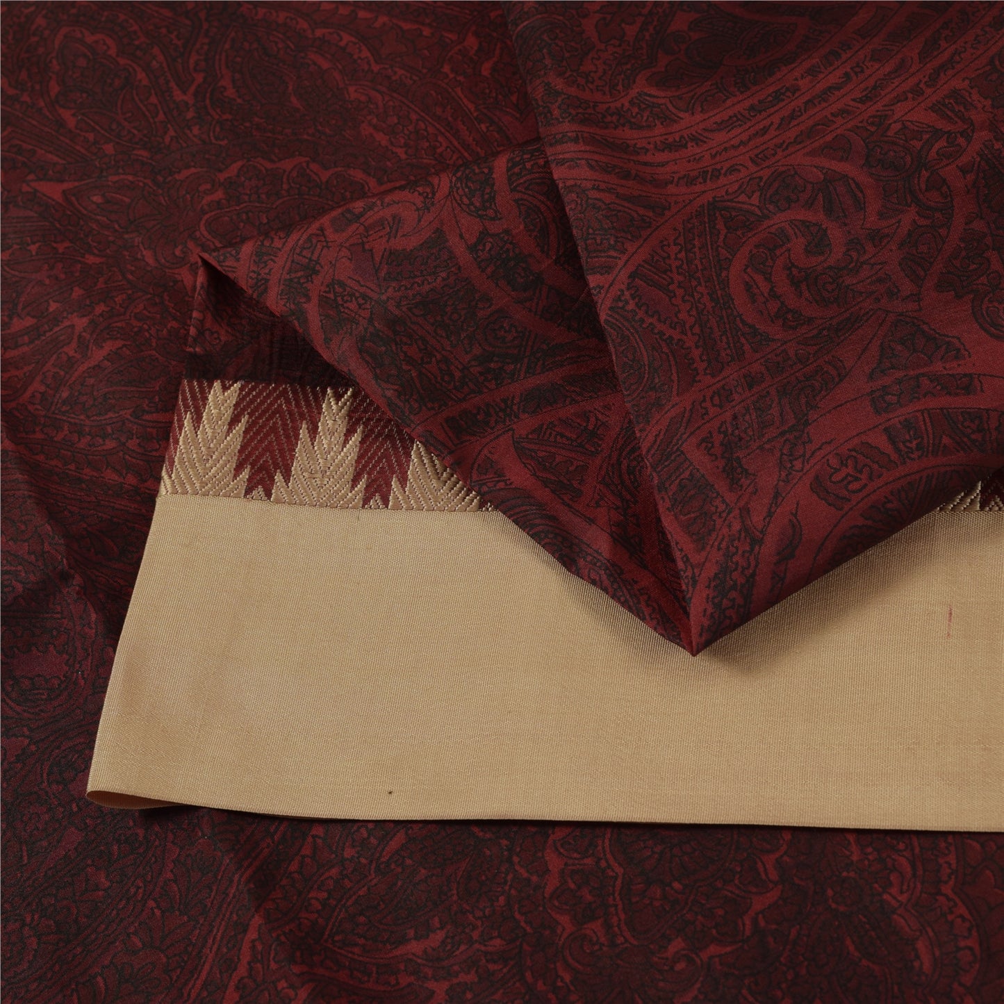 Sanskriti Vintage Sarees Dark Red IndianPure Silk Printed Sari 5+yd Craft Fabric
