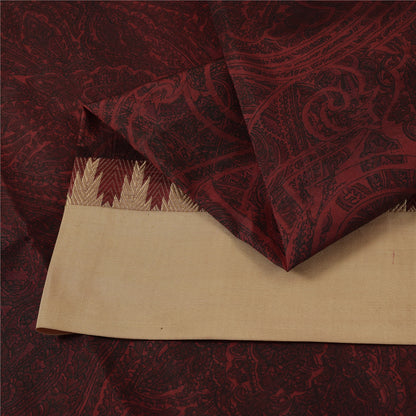 Sanskriti Vintage Sarees Dark Red IndianPure Silk Printed Sari 5+yd Craft Fabric
