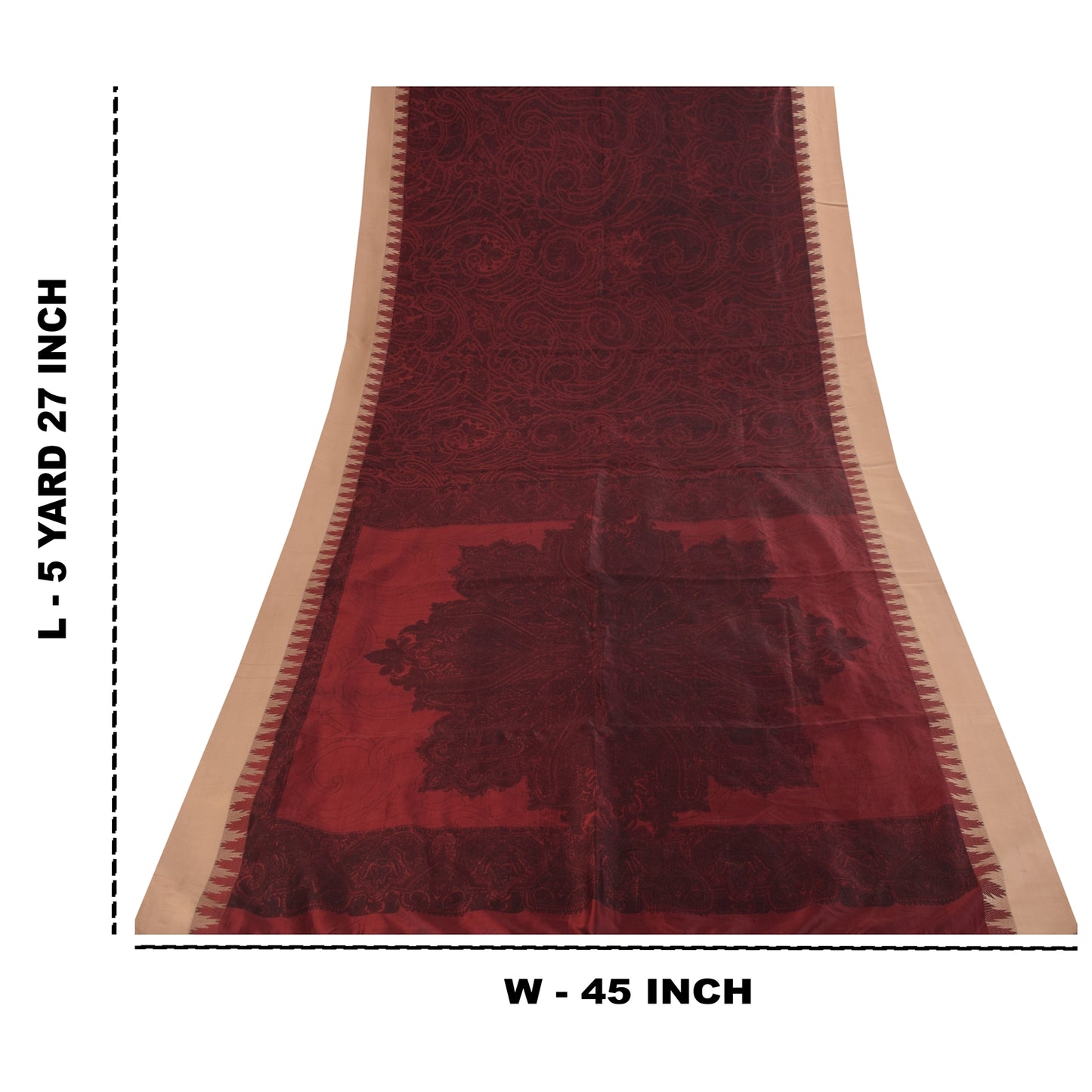 Sanskriti Vintage Sarees Dark Red IndianPure Silk Printed Sari 5+yd Craft Fabric