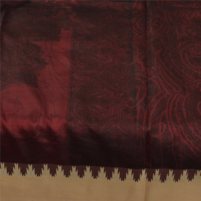 Sanskriti Vintage Sarees Dark Red IndianPure Silk Printed Sari 5+yd Craft Fabric