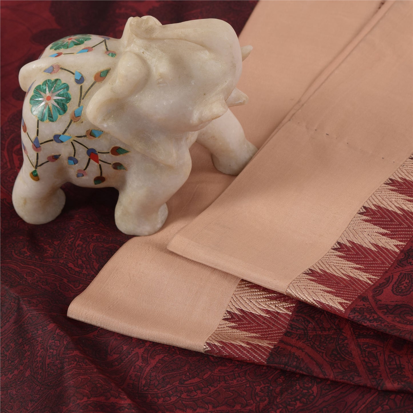 Sanskriti Vintage Sarees Dark Red IndianPure Silk Printed Sari 5+yd Craft Fabric