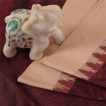 Sanskriti Vintage Sarees Dark Red IndianPure Silk Printed Sari 5+yd Craft Fabric