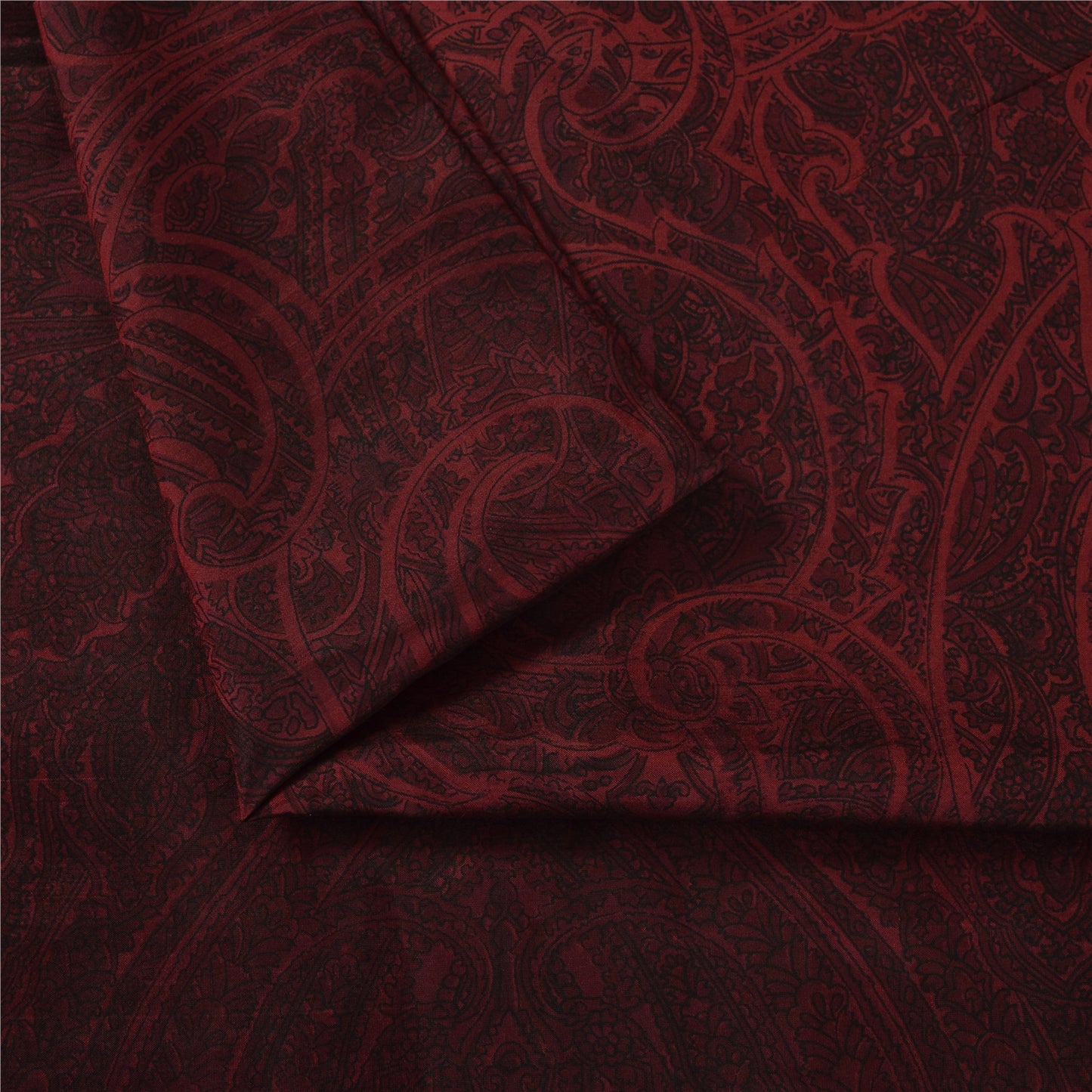 Sanskriti Vintage Sarees Dark Red IndianPure Silk Printed Sari 5+yd Craft Fabric
