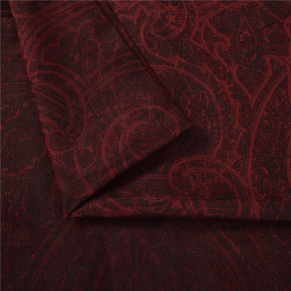 Sanskriti Vintage Sarees Dark Red IndianPure Silk Printed Sari 5+yd Craft Fabric
