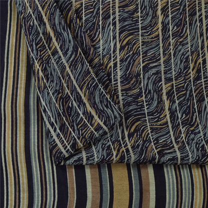 Sanskriti Vintage Sarees Blue Pure Silk Abstract Printed Sari 5+yd Craft Fabric