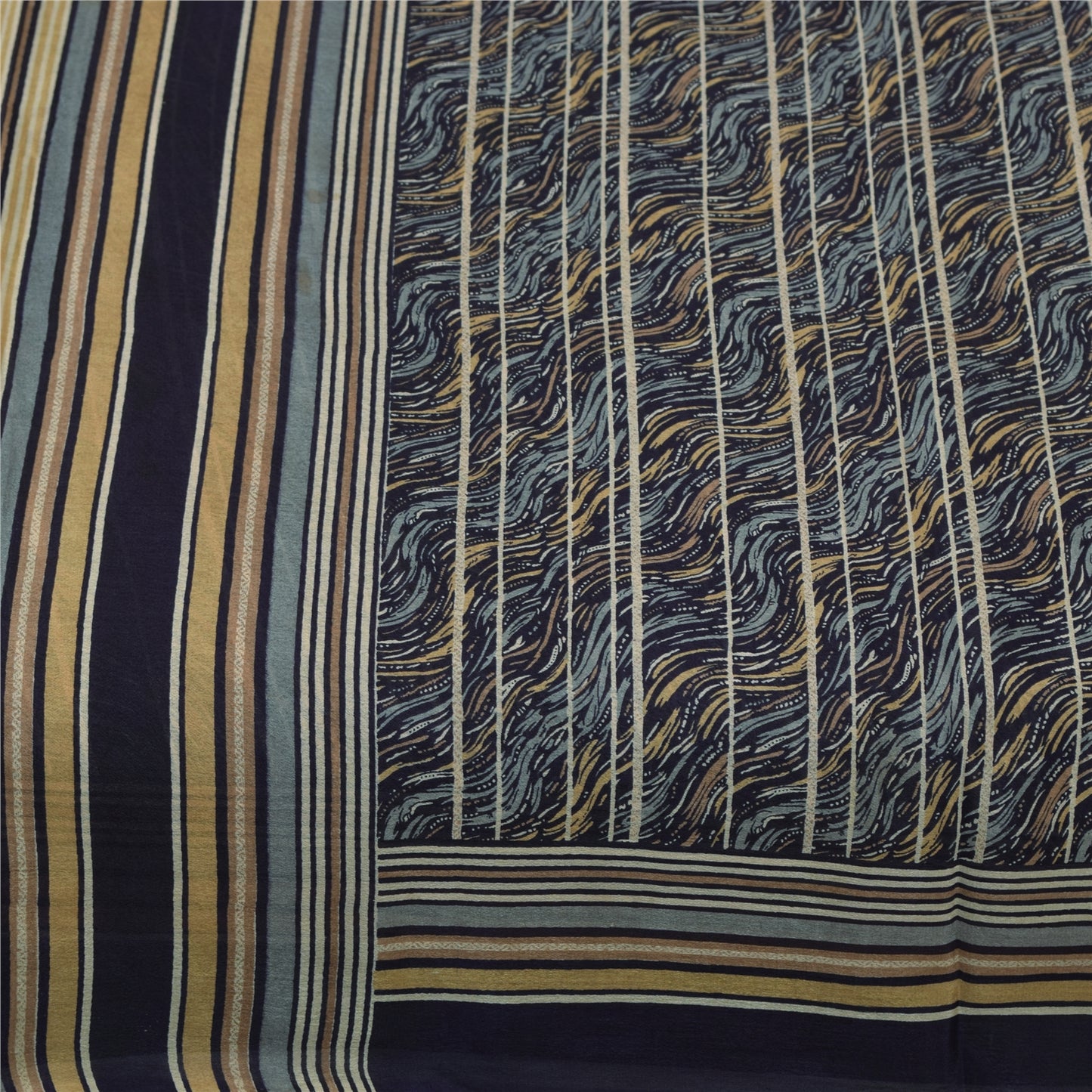 Sanskriti Vintage Sarees Blue Pure Silk Abstract Printed Sari 5+yd Craft Fabric