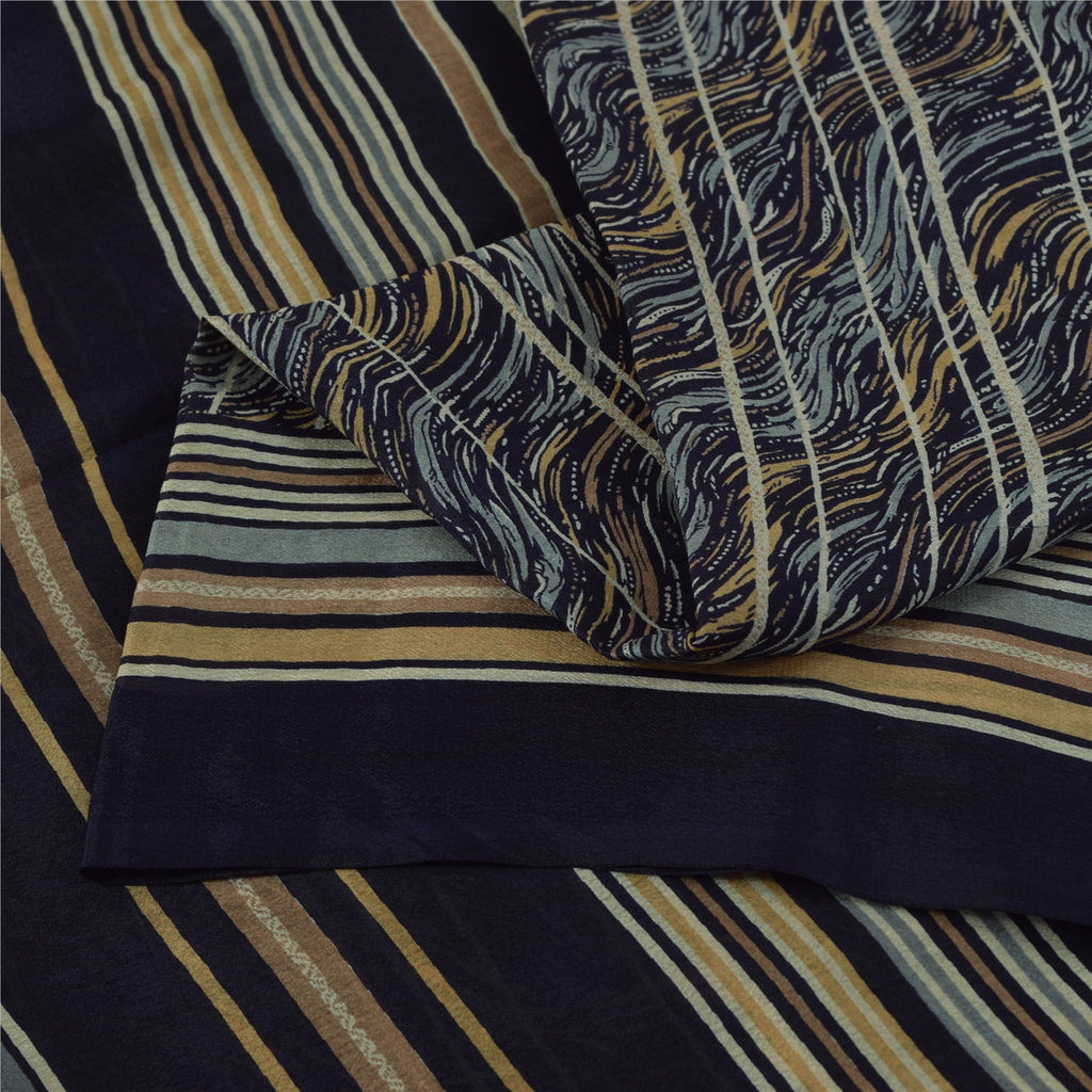 Sanskriti Vintage Sarees Blue Pure Silk Abstract Printed Sari 5+yd Craft Fabric