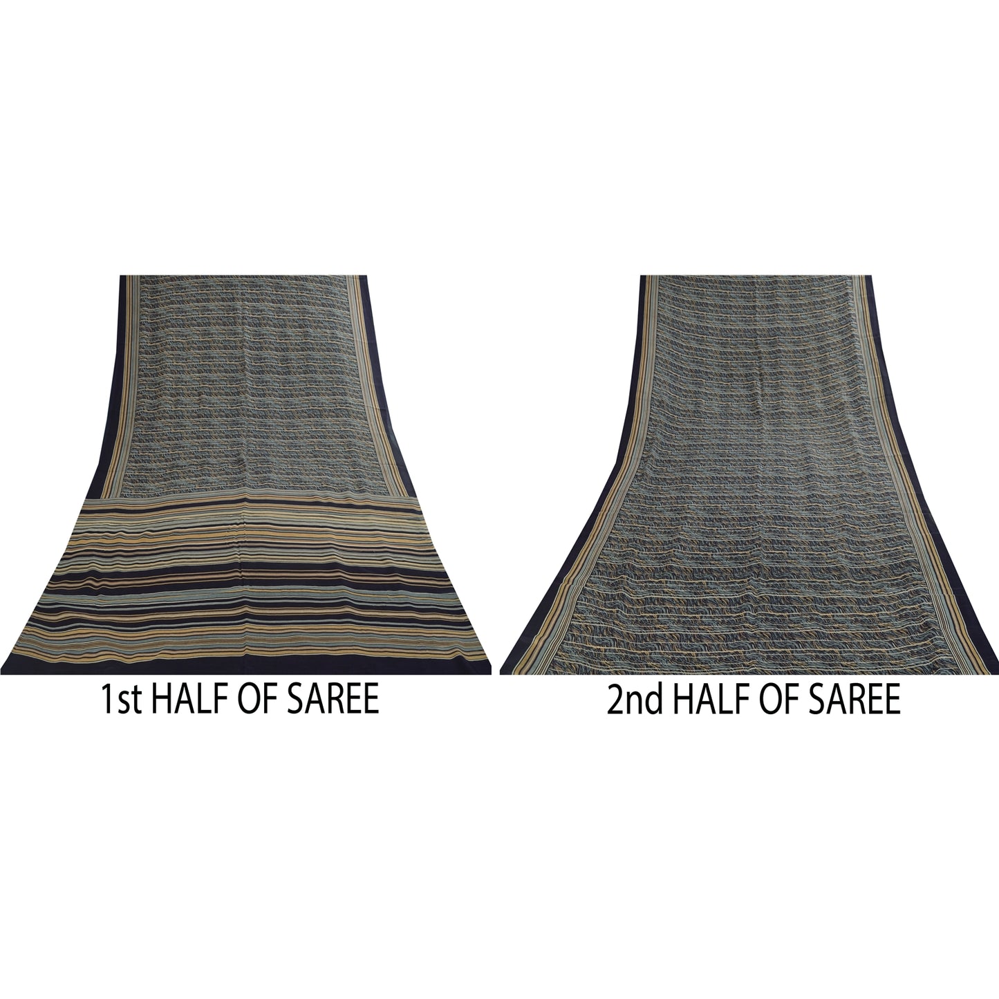 Sanskriti Vintage Sarees Blue Pure Silk Abstract Printed Sari 5+yd Craft Fabric