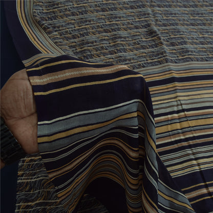 Sanskriti Vintage Sarees Blue Pure Silk Abstract Printed Sari 5+yd Craft Fabric