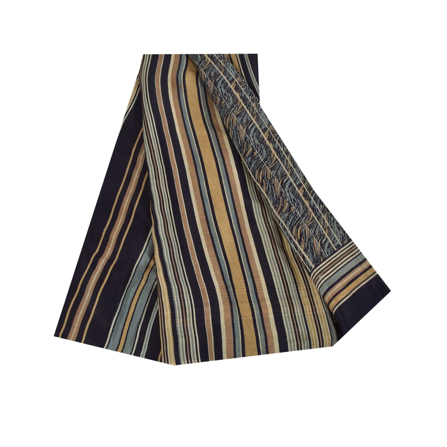 Sanskriti Vintage Sarees Blue Pure Silk Abstract Printed Sari 5+yd Craft Fabric