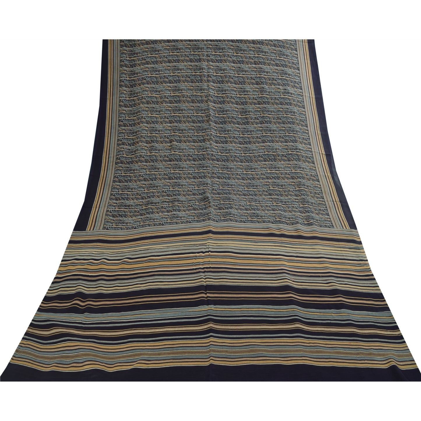 Sanskriti Vintage Sarees Blue Pure Silk Abstract Printed Sari 5+yd Craft Fabric