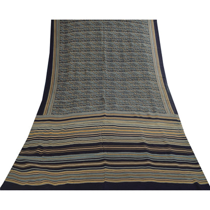Sanskriti Vintage Sarees Blue Pure Silk Abstract Printed Sari 5+yd Craft Fabric