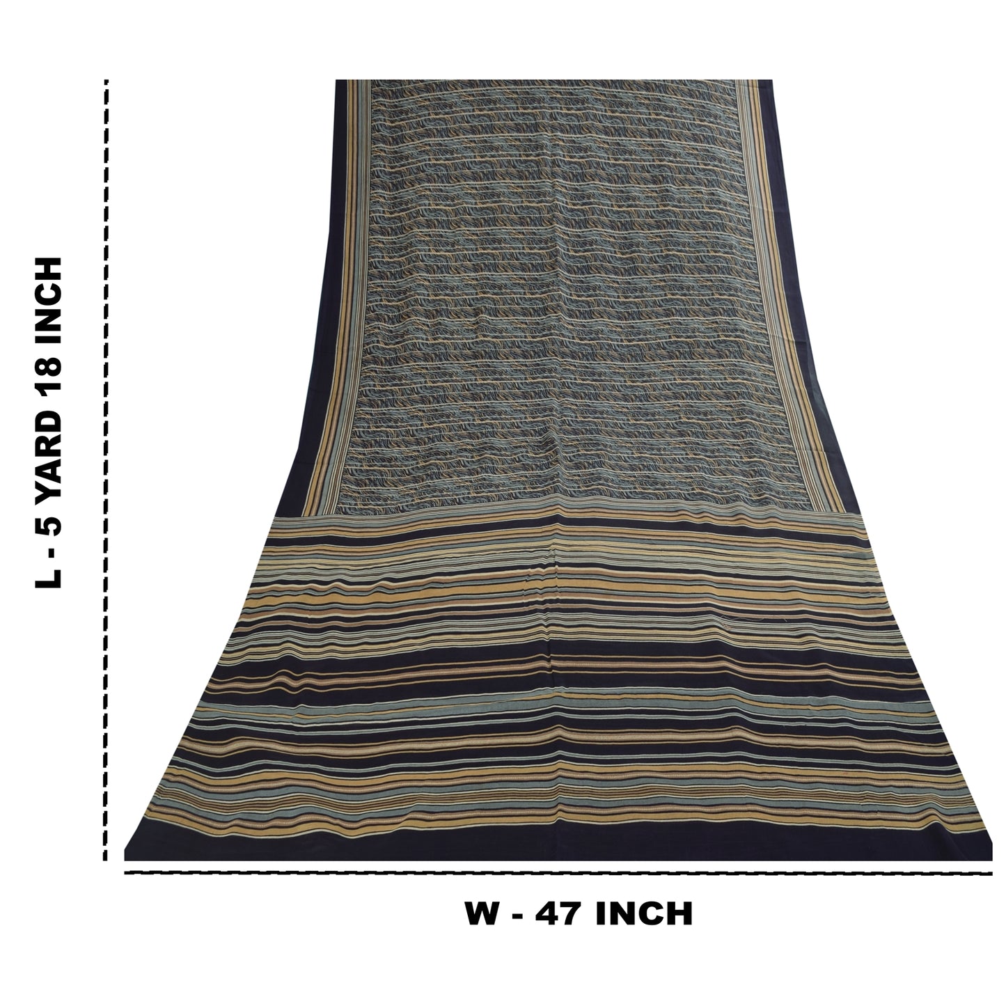 Sanskriti Vintage Sarees Blue Pure Silk Abstract Printed Sari 5+yd Craft Fabric