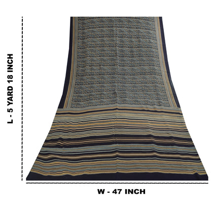 Sanskriti Vintage Sarees Blue Pure Silk Abstract Printed Sari 5+yd Craft Fabric