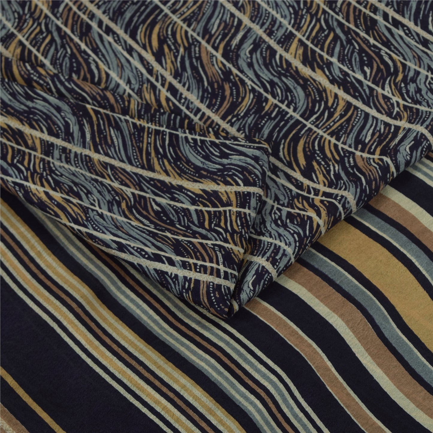 Sanskriti Vintage Sarees Blue Pure Silk Abstract Printed Sari 5+yd Craft Fabric