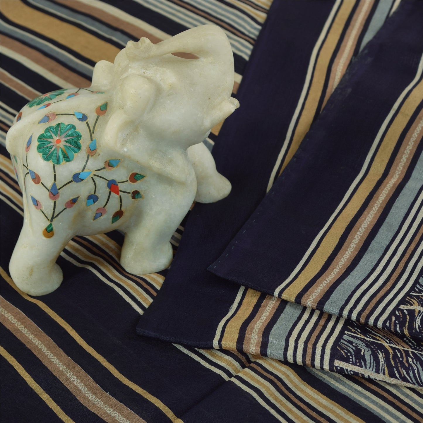 Sanskriti Vintage Sarees Blue Pure Silk Abstract Printed Sari 5+yd Craft Fabric