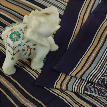 Sanskriti Vintage Sarees Blue Pure Silk Abstract Printed Sari 5+yd Craft Fabric