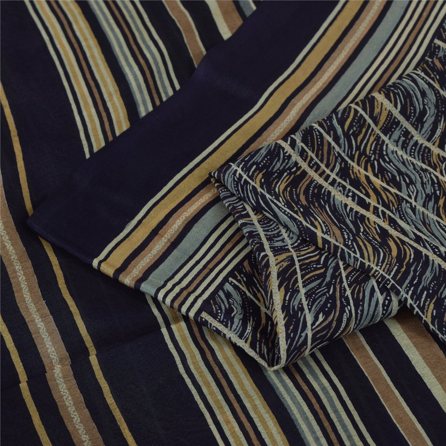 Sanskriti Vintage Sarees Blue Pure Silk Abstract Printed Sari 5+yd Craft Fabric