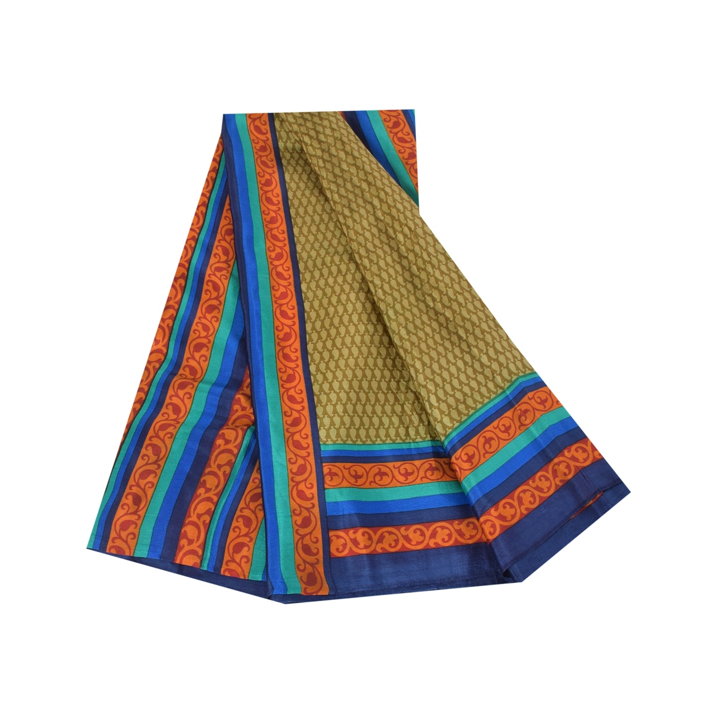 Sanskriti Vintage Sarees Heena Green Pure Silk Printed Sari 5+yd Craft Fabric