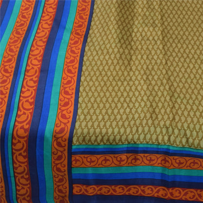 Sanskriti Vintage Sarees Heena Green Pure Silk Printed Sari 5+yd Craft Fabric