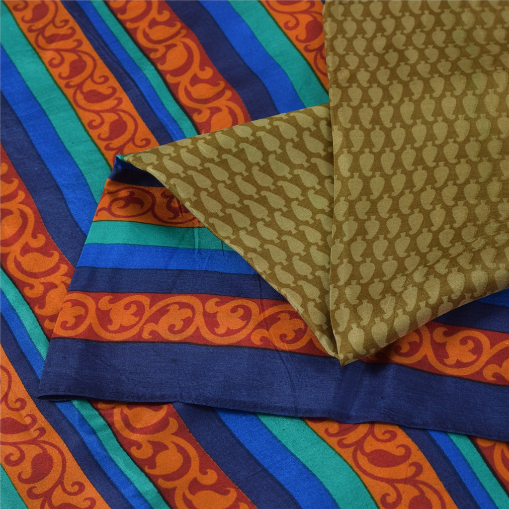 Sanskriti Vintage Sarees Heena Green Pure Silk Printed Sari 5+yd Craft Fabric