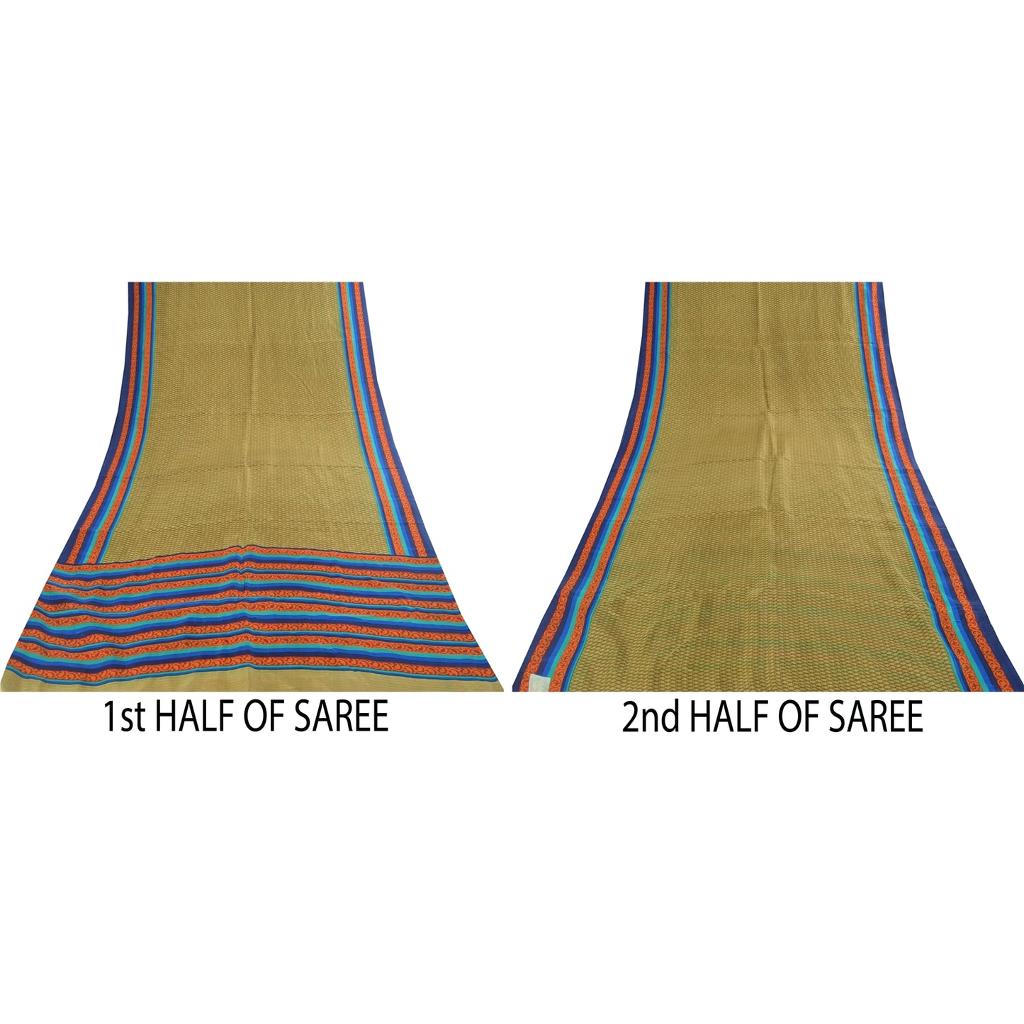 Sanskriti Vintage Sarees Heena Green Pure Silk Printed Sari 5+yd Craft Fabric