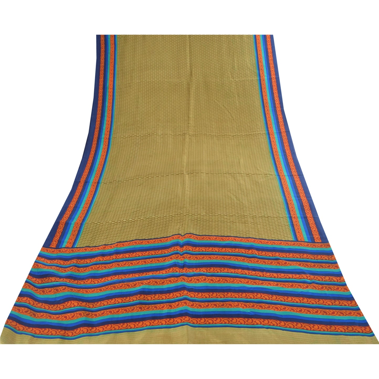 Sanskriti Vintage Sarees Heena Green Pure Silk Printed Sari 5+yd Craft Fabric