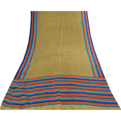 Sanskriti Vintage Sarees Heena Green Pure Silk Printed Sari 5+yd Craft Fabric
