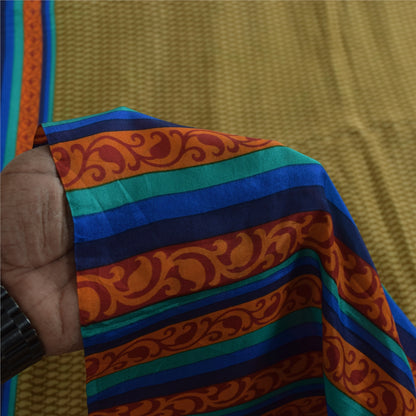 Sanskriti Vintage Sarees Heena Green Pure Silk Printed Sari 5+yd Craft Fabric