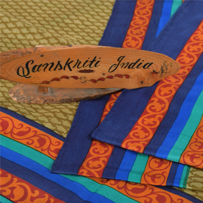 Sanskriti Vintage Sarees Heena Green Pure Silk Printed Sari 5+yd Craft Fabric