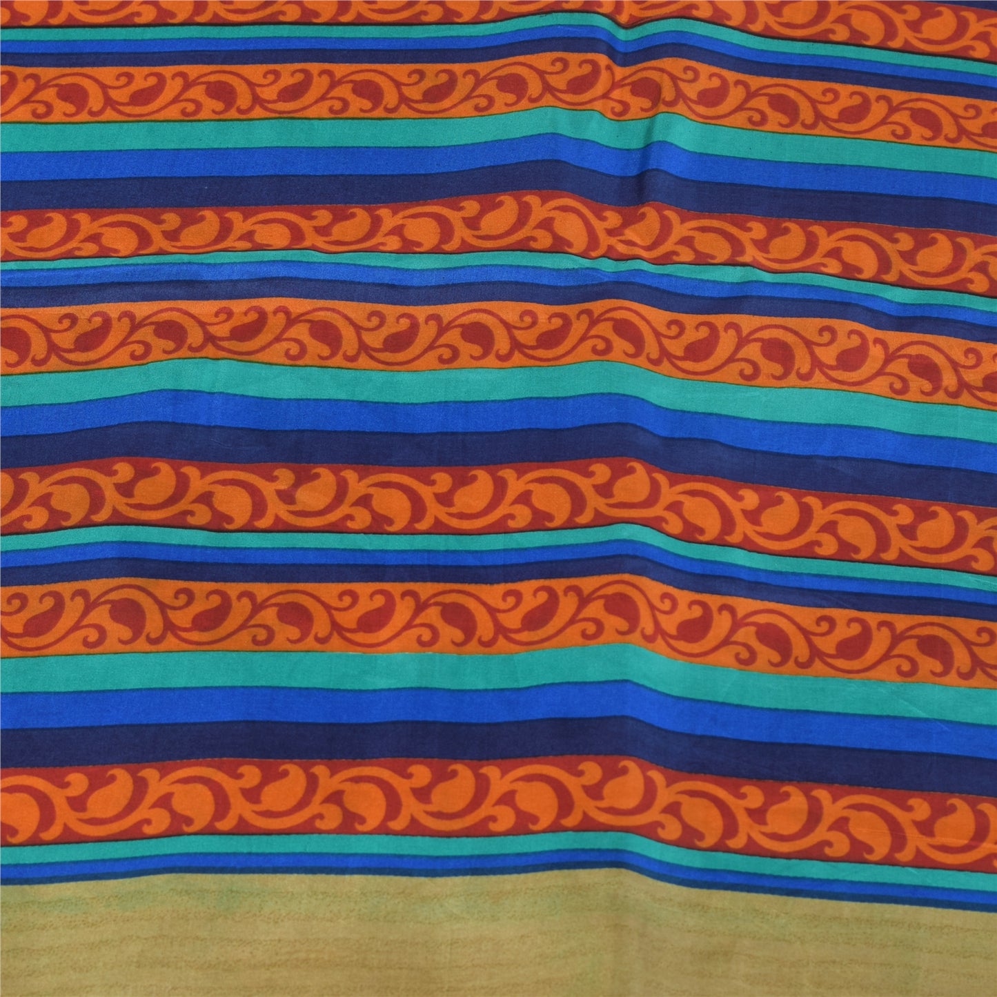 Sanskriti Vintage Sarees Heena Green Pure Silk Printed Sari 5+yd Craft Fabric