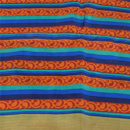 Sanskriti Vintage Sarees Heena Green Pure Silk Printed Sari 5+yd Craft Fabric