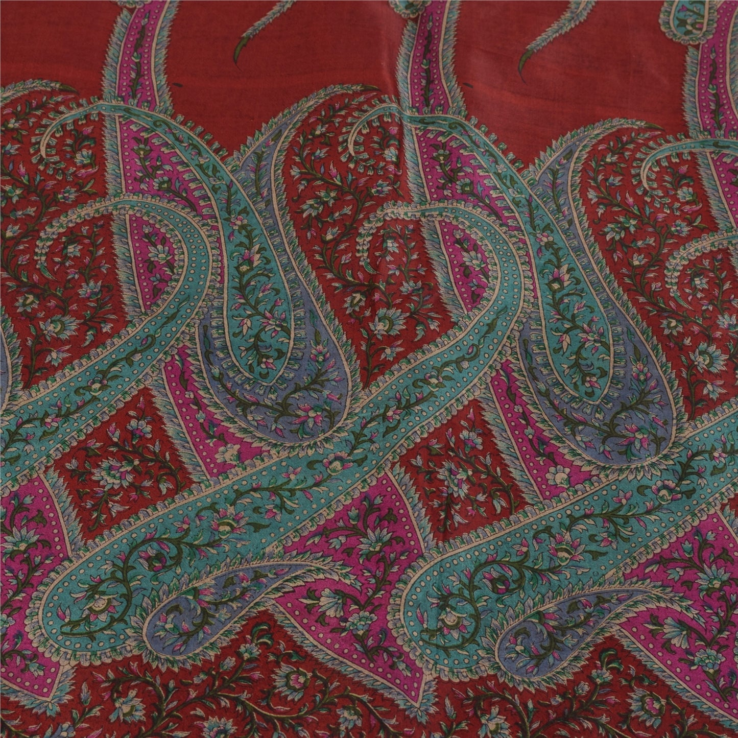 Sanskriti Vintage Sarees Light Brown Pure Silk Printed Sari 5+yd Craft Fabric