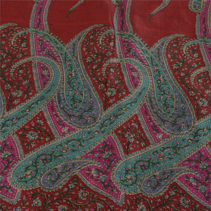 Sanskriti Vintage Sarees Light Brown Pure Silk Printed Sari 5+yd Craft Fabric