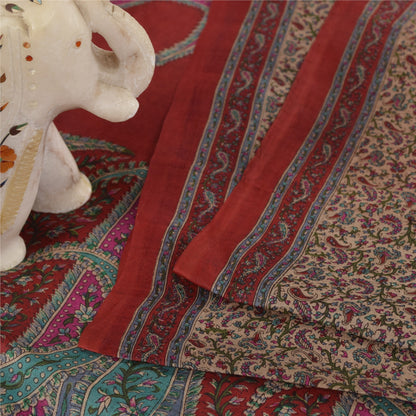 Sanskriti Vintage Sarees Light Brown Pure Silk Printed Sari 5+yd Craft Fabric