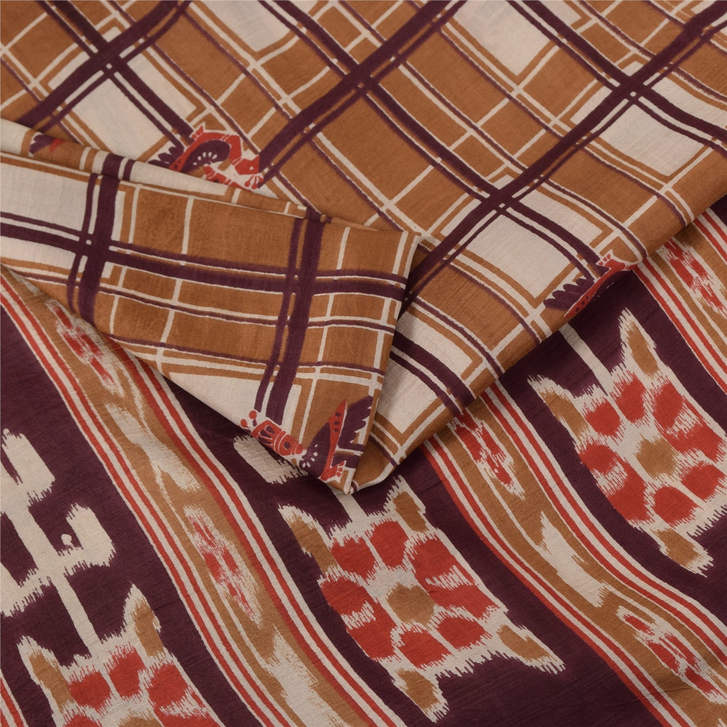 Sanskriti Vintage Sarees Peacock Ikat Woven 100%Pure Silk Sari 5+yd Craft Fabric