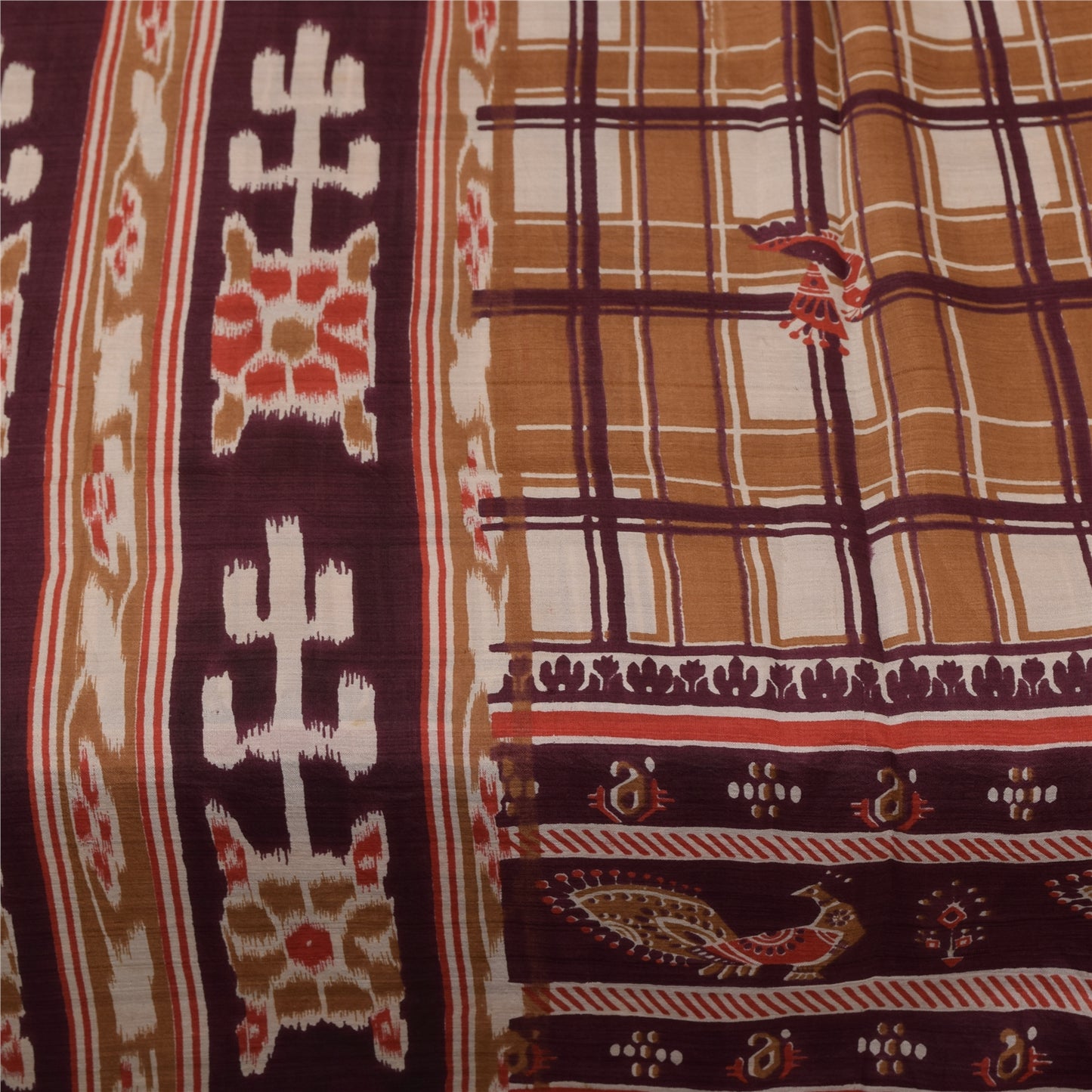 Sanskriti Vintage Sarees Peacock Ikat Woven 100%Pure Silk Sari 5+yd Craft Fabric