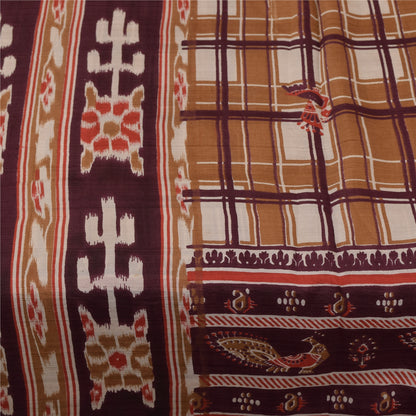 Sanskriti Vintage Sarees Peacock Ikat Woven 100%Pure Silk Sari 5+yd Craft Fabric